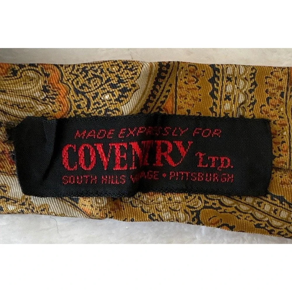 Robert Talbott Carmel by the Sea Silk‎ Paisley Tie Gold Orange Navy Coventry Ltd